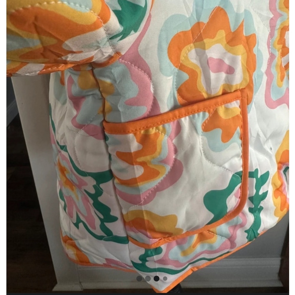 Retro Psychedelic Orange Quilted Puffer Jacket Womens XS Fits Like Small Medium - Picture 4 of 5